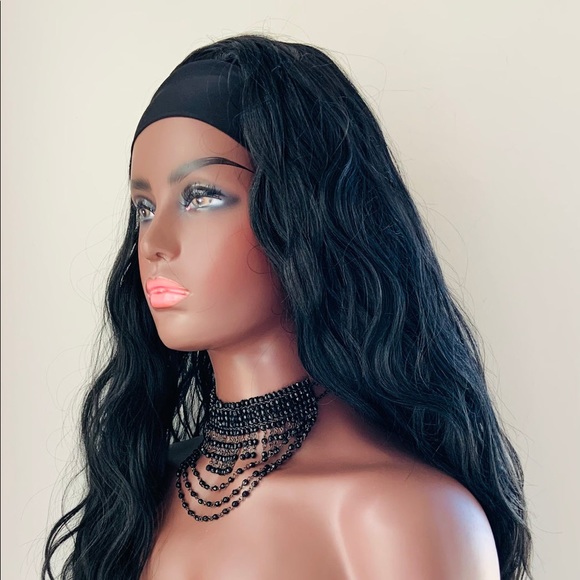 A Pretty “Put On & Go” Long Black Premium Fiber Headband Wig - Daily Wear/Event - Picture 13 of 16